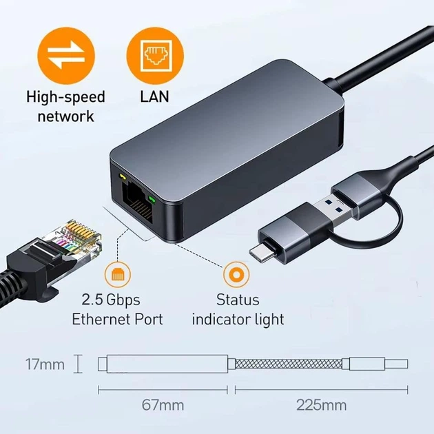 Сетевая адаптер USB Type C USB 3.0 RJ45 2.5G Ethernet Realtek RTL8156 - изображение 9