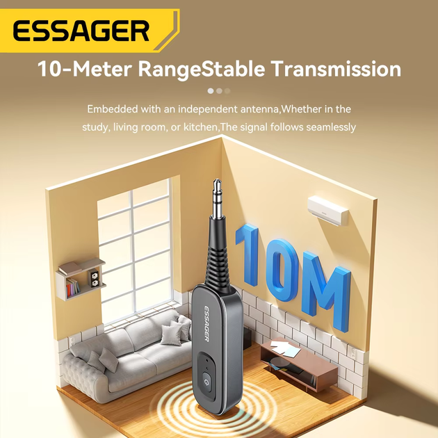 Беспроводной аудиоадаптер-приемник Essager AUX 3.5мм RX/TX Bluetooth 5.1 - Фото 4 Беспроводной аудиоадаптер-приемник Essager AUX 3.5мм RX/TX Bluetooth 5.1 - изображение 4