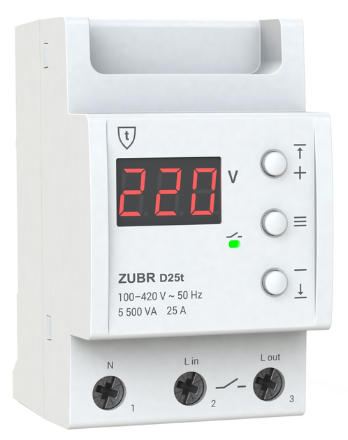 Реле напруги ZUBR D25t (25 А, 5 500 ВА) (4820120220449) - зображення 1