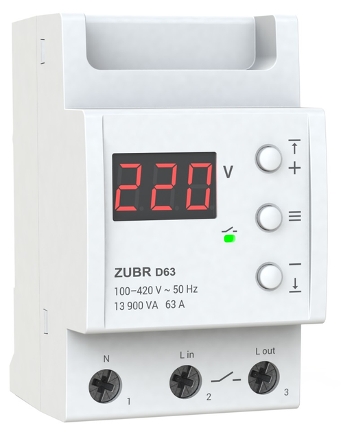 Реле напруги ZUBR D63 (63 А, 13 900 ВА) (4820120220388) - зображення 1