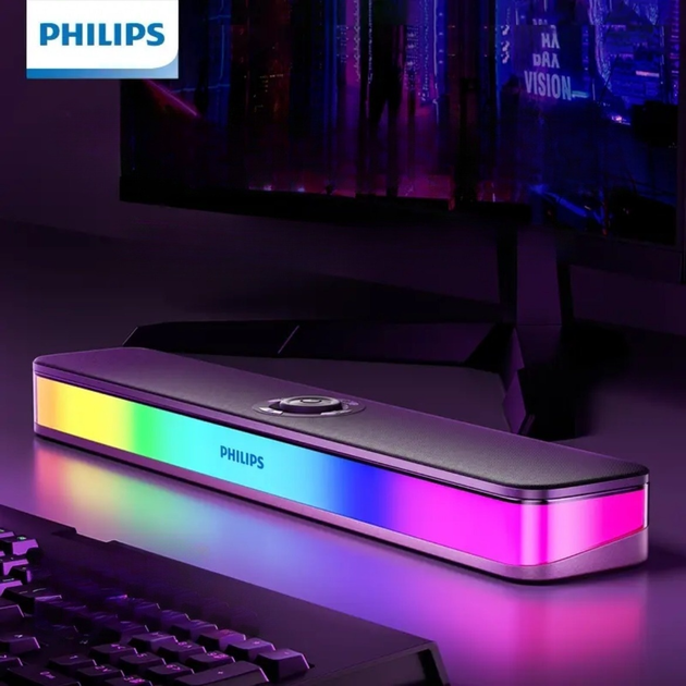 Беспроводная колонка PHILIPS SPA6109 с регулируемой RGB подсветкой, 2200 mAh, чёрная - Фото 3 Беспроводная колонка PHILIPS SPA6109 с регулируемой RGB подсветкой, 2200 mAh, чёрная - изображение 3