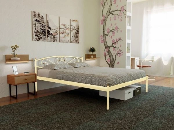 Полуторная кровать Метакам Milana-1 металлическая 190x140 см Бежевая - Фото 2 Полуторная кровать Метакам Milana-1 металлическая 190x140 см Бежевая - изображение 2