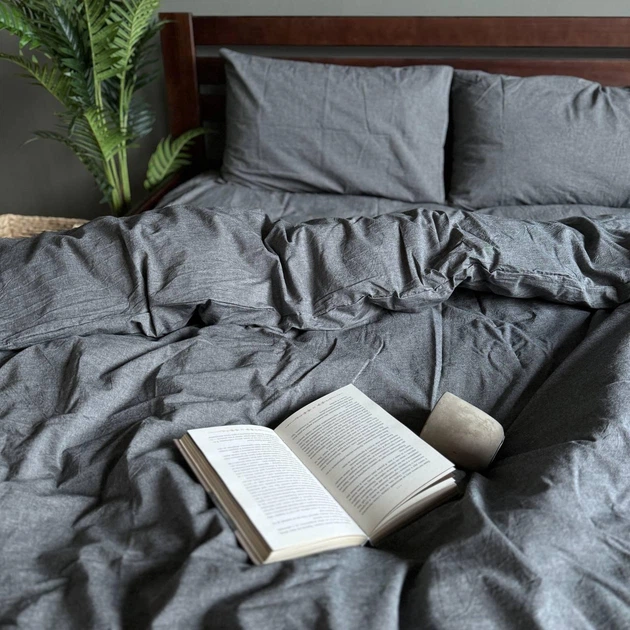 Постельное белье Washed Cotton Полутораспальное 150 x 220 Вареный хлопок Графитовое 70 х 70 - изображение 4