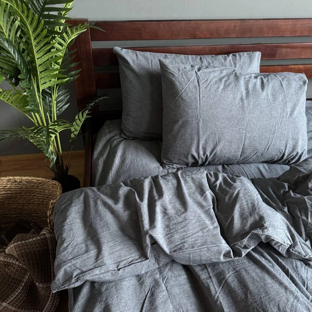 Постельное белье Washed Cotton Полутораспальное 150 x 220 Вареный хлопок Графитовое 70 х 70 - изображение 5