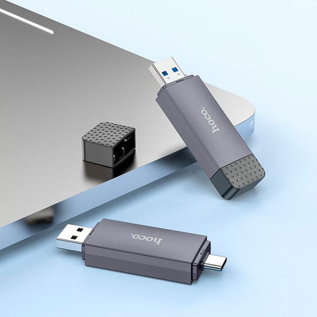 Кардридер HOCO HB45 Spirit 2-in-1 USB/Type-C 3.0 card reader Metal gray (6942007620529) - Фото 5 Кардридер HOCO HB45 Spirit 2-in-1 USB/Type-C 3.0 card reader Metal gray (6942007620529) - изображение 5