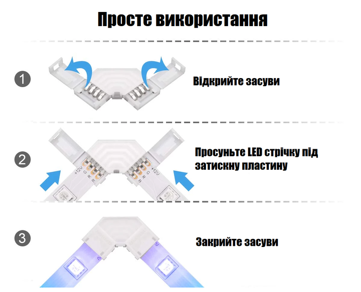 Конектор для світлодіодної стрічки LED кутовий L-подібний 10мм 4pin - Фото 2 Конектор для світлодіодної стрічки LED кутовий L-подібний 10мм 4pin - зображення 2