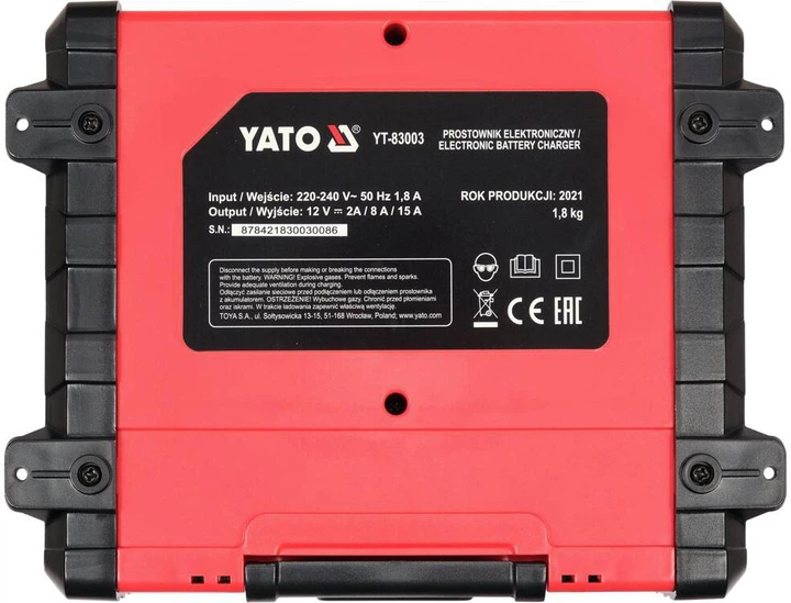 Prostownik elektroniczny YATO z LCD wyświetlaczem 12V 2/8/15A (YT-83003) - obraz 3