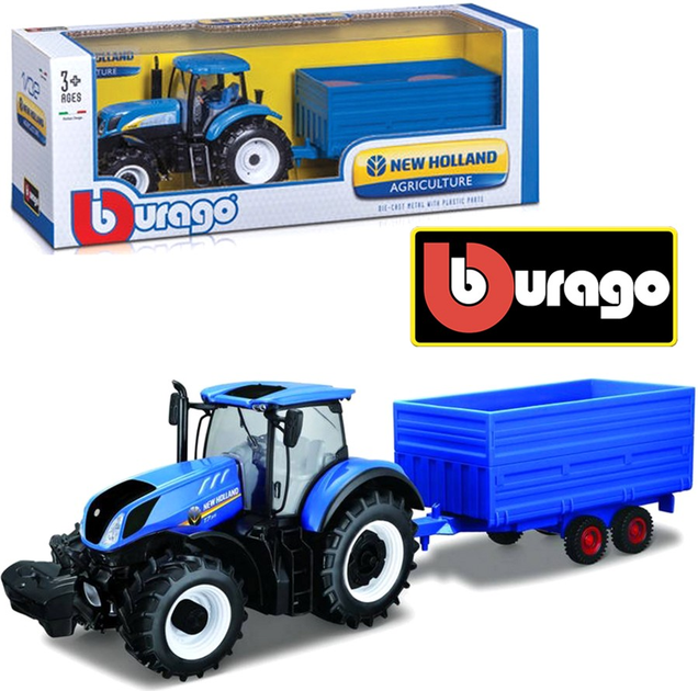 Трактор BBurago New Holland T7.315 з причепом та тюками соломи (4893993013623) - зображення 2