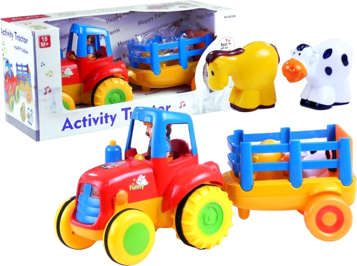 Traktor Leantoys z przyczepą i zwierzętami ze światłem i dźwiękiem (5905323211216) - obraz 1