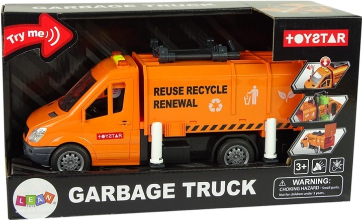 Śmieciarka LEAN Toys Garbage Truck 10429 z akcesoriami Pomarańczowa (5904665992678) - obraz 6
