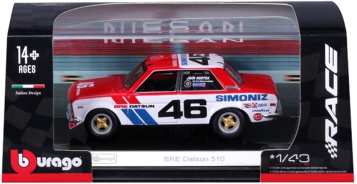 Metalowy model samochodu Bburago Bre Datsun 510 Race 1:43 (4893993383016) - obraz 1