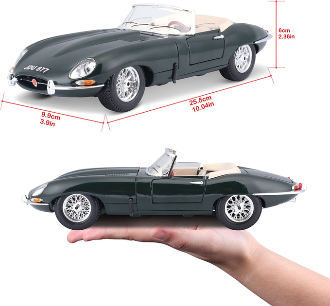 Металева модель автомобіля Bburago Jaguar E-Type Cabriolet 1:18 (4893993120468) - зображення 5