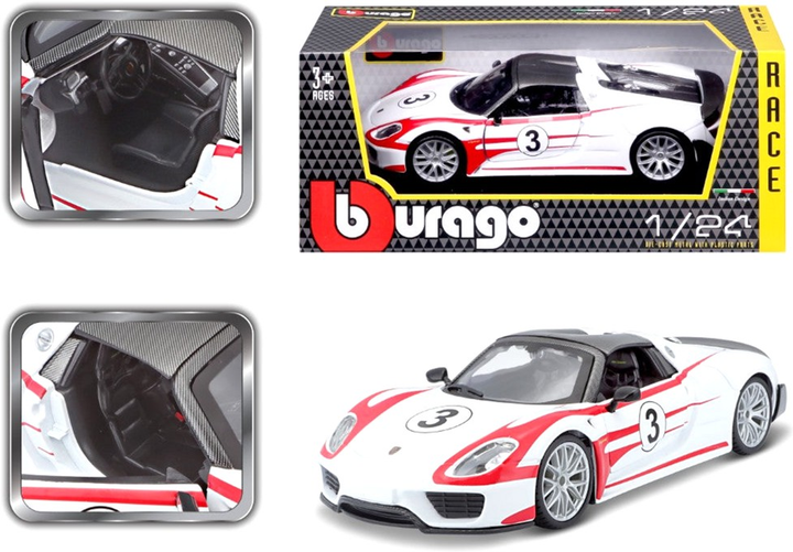 Metalowy model samochodu Bburago Porsche Race 918 Weissach 1:24 (4893993280094) - obraz 2