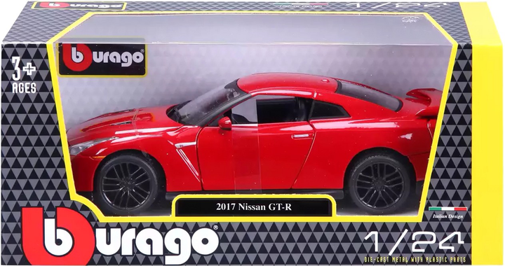 Metalowy model samochodu BBurago Nissan GT-R 1:24 Czerwony (4893993210824) - obraz 1