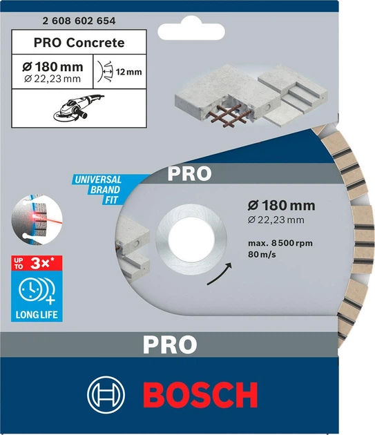 Алмазный круг Bosch Best for Concrete, 180х22,23х2,4 мм (2608602654) - Фото 2 Алмазный круг Bosch Best for Concrete, 180х22,23х2,4 мм (2608602654) - изображение 2