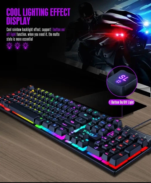 Игровой комплект, клавиатура игровая + игровая мишь T-Wolf TF200 2 в 1 проводной с RGB подсветкой - изображение 7