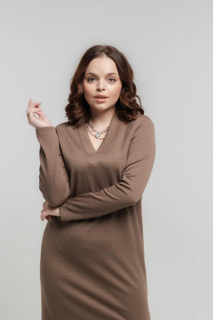 Тепла сукня в рубчик 104MONA 3XL Бежевий - изображение 4