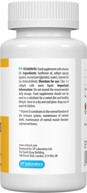 Suplement diety UltraVit Vitamin D3 2000 IU180 kapsułek (5060730361982) - obraz 2