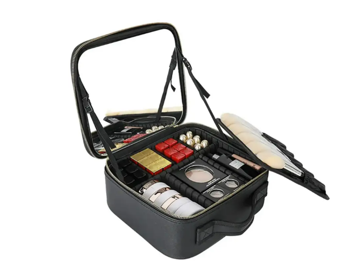 Дорожня чорна косметичка-чемоданчик DT-MUCH20 із дзеркальцем Make Up тканинна сумка для косметики органайзер для подорожей - зображення 2