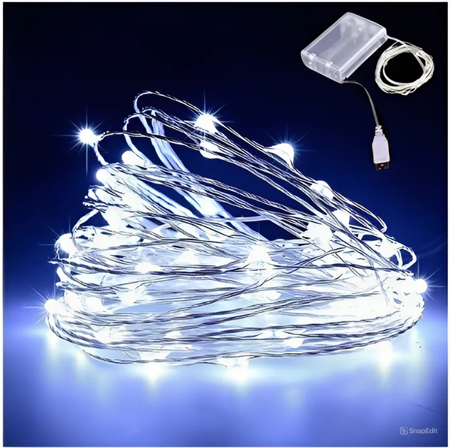 Світлодіодна LED Гірлянда 5м На USB та Батарейках Біле Світло - Фото 2 Світлодіодна LED Гірлянда 5м На USB та Батарейках Біле Світло - зображення 2