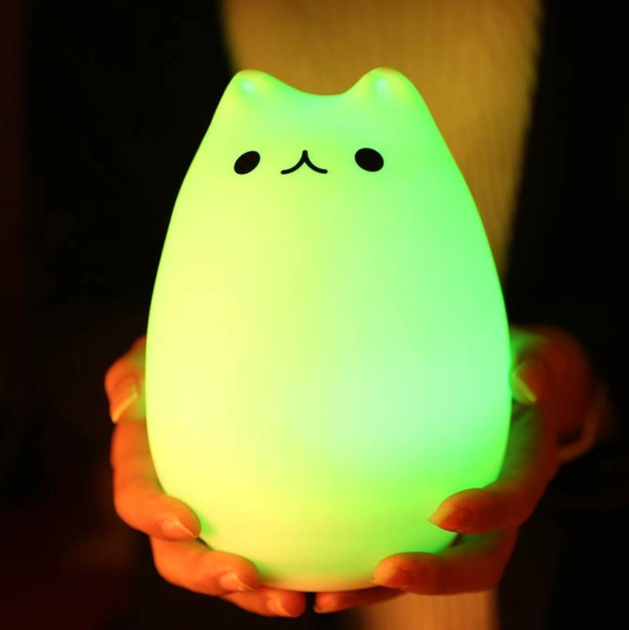Силіконовий дитячий нічник Котик Little Cat Silicone Led 7-колірний RGB режим з акумулятором та USB зарядкою Білий (LJC-124-AV) - зображення 10