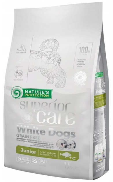 Sucha karma dla psów Nature's Protection Superior Care White Dogs Grain Free Junior Small and Mini Breeds z białą rybą 1.5 kg (4771317458292) - obraz 1