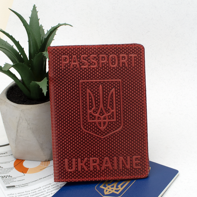 Обкладинка на паспорт шкіряна "Герб" червона - зображення 6