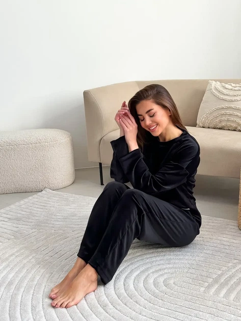 Костюм женский плюшевый кофта и штаны Casual Style Collection L-XL черный - Фото 14 Костюм женский плюшевый кофта и штаны Casual Style Collection L-XL черный - изображение 14