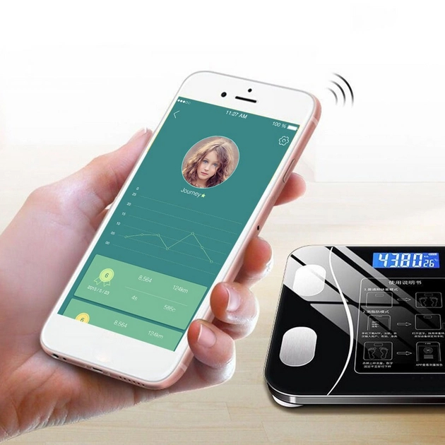 Умные напольные блютуз весы с приложением для Android и IOS bluetooth стеклянные электронные фитнес смарт веса для взвешивания и контроля потери веса чорные до 180кг - изображение 8