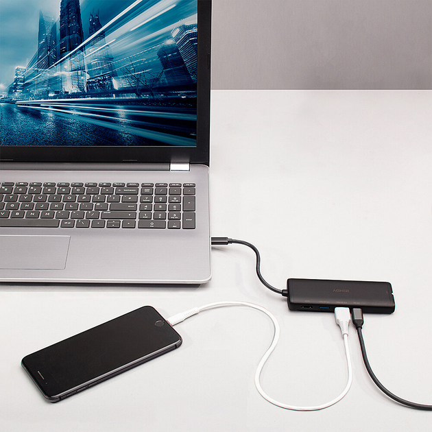 Stacja dokująca Lindy DST-Mini USB Type-C - USB x2, USB Type-C, HDMI, RJ-45, SD, Micro SD Black (4002888433587) - obraz 4