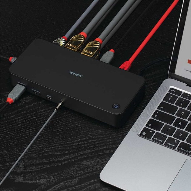 Док-станція Lindy DST-Pro Universal USB Type-C - USB x3, USB Type-C x2, HDMI x3, DP x2, RJ-45, 3.5 mm Black (4002888433662) - зображення 6