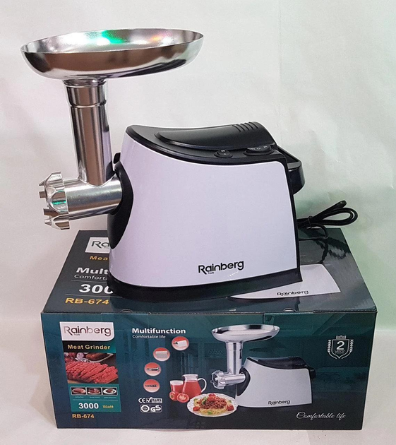Электромясорубка с соковыжималкой Rainberg RB-674 3000Вт Белый с черным ...
