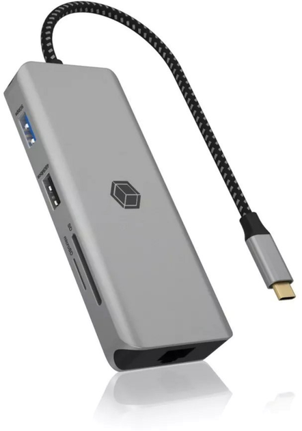 Док-станція Icy Box USB Type-C - USB 3.2 x2, USB 2.0, USB Type-C, HDMI x2, SD, microSD, RJ-45 Grey/Black (IB-DK4012-CPD) - зображення 3