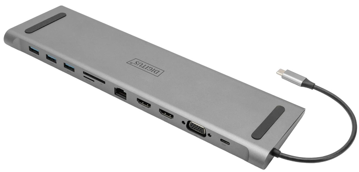 Stacja dokująca Digitus USB Type-C - USB 3.0 x3, USB Type-C, HDMI x2, VGA, RJ-45, SD, Micro SD, 3.5 mm Silver (DA-70898) - obraz 1