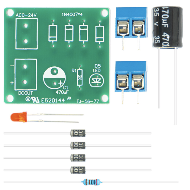 IN4007 AC-DC мостовой выпрямитель однофазный 3-18В, DIY kit набор для самостоятельной сборки - изображение 3