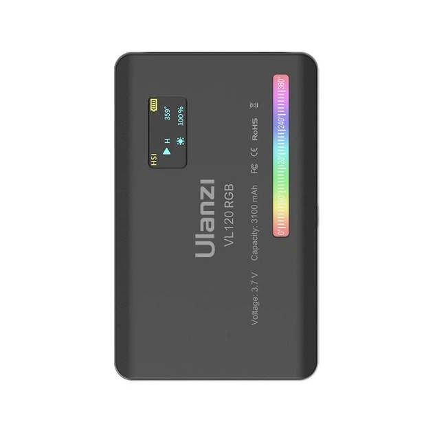 Накамерный свет светодиодная панель ULANZI VL120 RGB Black с регулятором яркости и 20 светоэффектами (2500-9000K, 3100мАч) - Фото 2 Накамерный свет светодиодная панель ULANZI VL120 RGB Black с регулятором яркости и 20 светоэффектами (2500-9000K, 3100мАч) - изображение 2