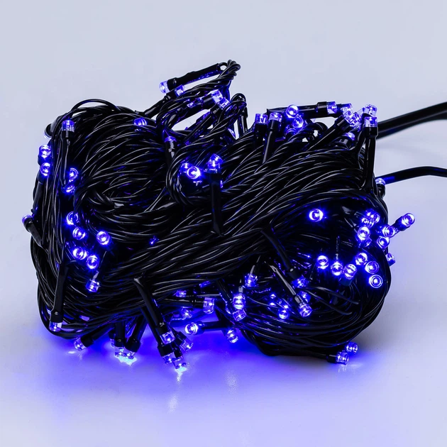Гирлянда нить 16м на 180 LED лампочек светодиодная черный провод 8 режимов работы Синий - изображение 7