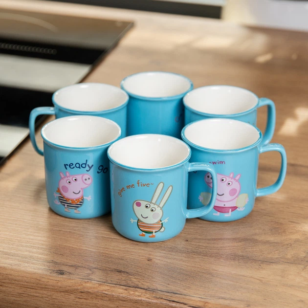 Набір із 6 чашок Peppa Pig, 150 мл, синій. - Фото 5 Набір із 6 чашок Peppa Pig, 150 мл, синій. - зображення 5