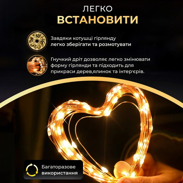 Гирлянда 10 метров с 100 светодиодами капля на белом проводе с USB желтая - Фото 2 Гирлянда 10 метров с 100 светодиодами капля на белом проводе с USB желтая - изображение 2