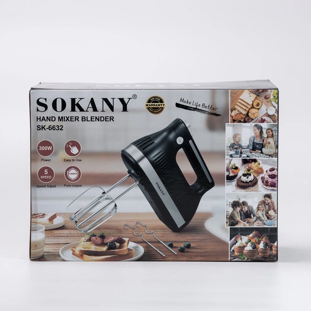 Миксер ручной с 2 насадками Sokany SK-6632 300 Вт черный - Фото 10 Миксер ручной с 2 насадками Sokany SK-6632 300 Вт черный - изображение 10