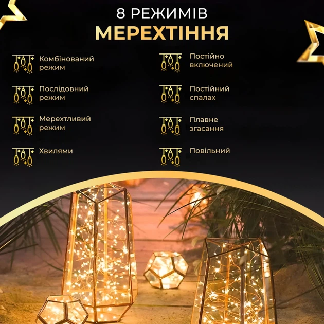Гирлянда светодиодная GarlandoPro 1000L100MGY Роса Нить на 1000 LED зеленая 100 м 8 режимов Желтый (127-107-1000L100MGY) - изображение 6