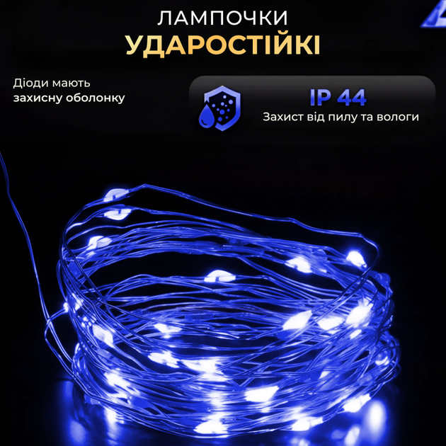 Гирлянда светодиодная GarlandoPro 2000L200MGBL Роса Нить на 2000 LED зеленая 200 м 8 режимов Синий (127-107-2000L200MGBL) - изображение 4