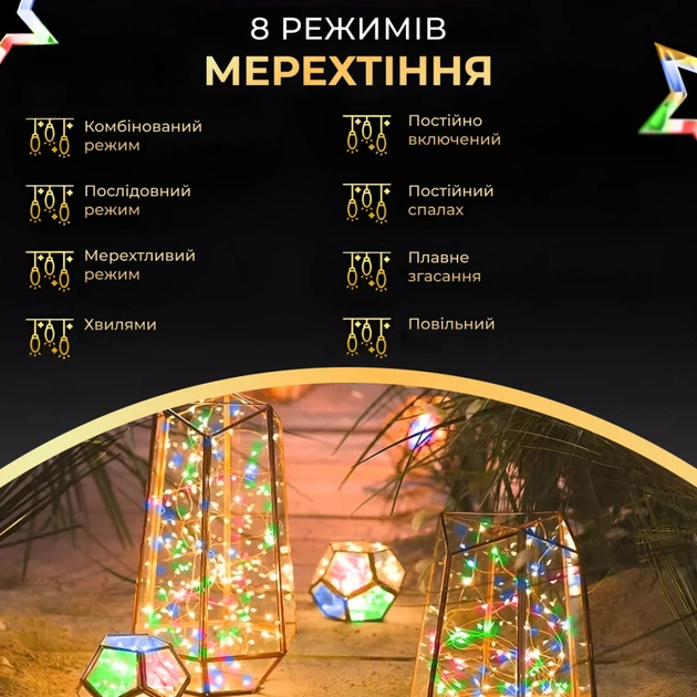 Гірлянда світлодіодна GarlandoPro 1000L100MGML Роса Нитка на 1000 LED зелена 100 м 8 режимів Мультиколор (127-107-1000L100MGML) - зображення 6