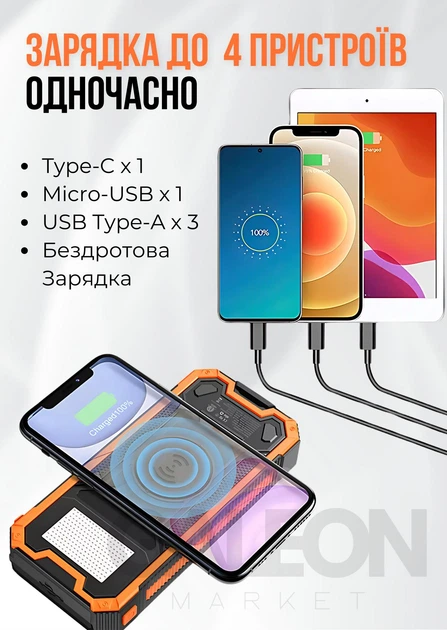 Powerbank Ibattery 888KW 25000 mAh, павербанк із сонячною панеллю, швидка зарядка та ліхтарик - Фото 2 Powerbank Ibattery 888KW 25000 mAh, павербанк із сонячною панеллю, швидка зарядка та ліхтарик - зображення 2