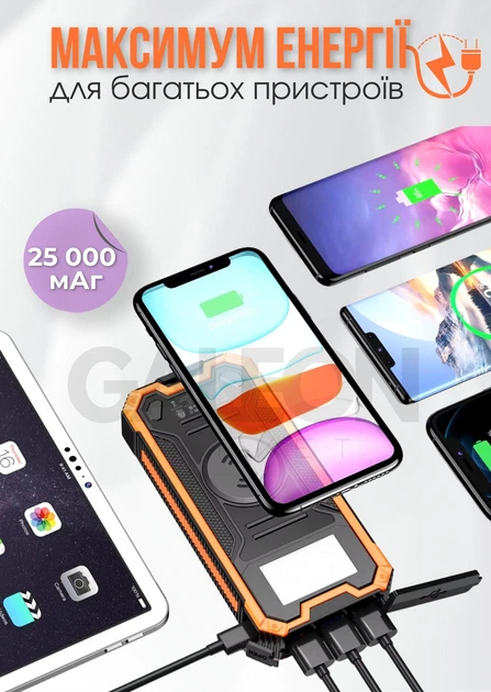 Powerbank Ibattery 888KW 25000 mAh, павербанк із сонячною панеллю, швидка зарядка та ліхтарик - Фото 3 Powerbank Ibattery 888KW 25000 mAh, павербанк із сонячною панеллю, швидка зарядка та ліхтарик - зображення 3