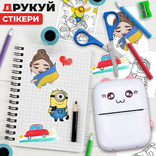 Портативный детский мини принтер Котик с Bluetooth для термопечати без чернил со смартфона рулон бумаги в подарок (Большой набор) - изображение 2