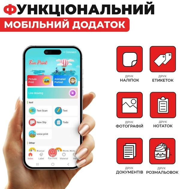 Портативный детский мини принтер Котик с Bluetooth для термопечати без чернил со смартфона рулон бумаги в подарок (Большой набор) - изображение 11
