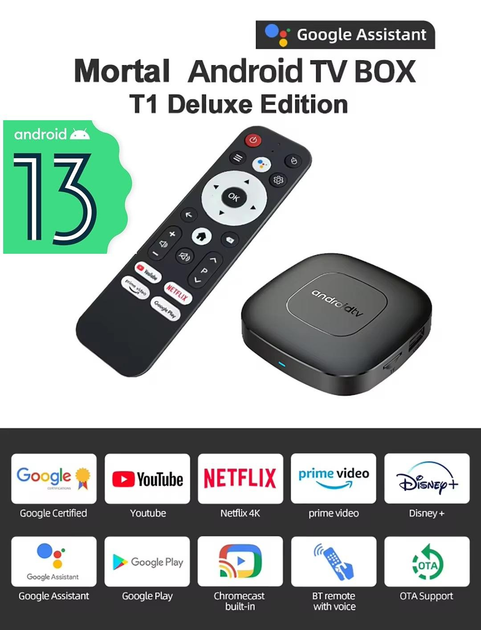 Приставка для телевизора смарт ТВ медиаплеер Mortal T1 HDR 10+ 8K Ultra ...