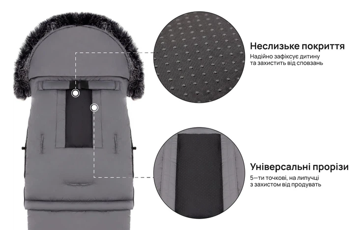 Конверт зимний Bair Arctic + варежки с мехом Графит - изображение 4