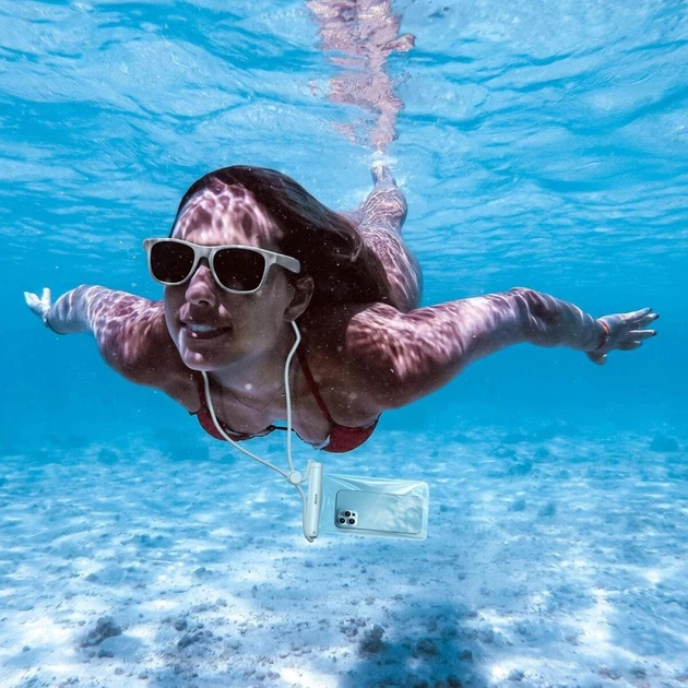 Водонепроницаемый чехол для телефона Baseus Cylinder Slide-cover Waterproof Bag Pro до 7.2'' White (FMYT000002) - изображение 6